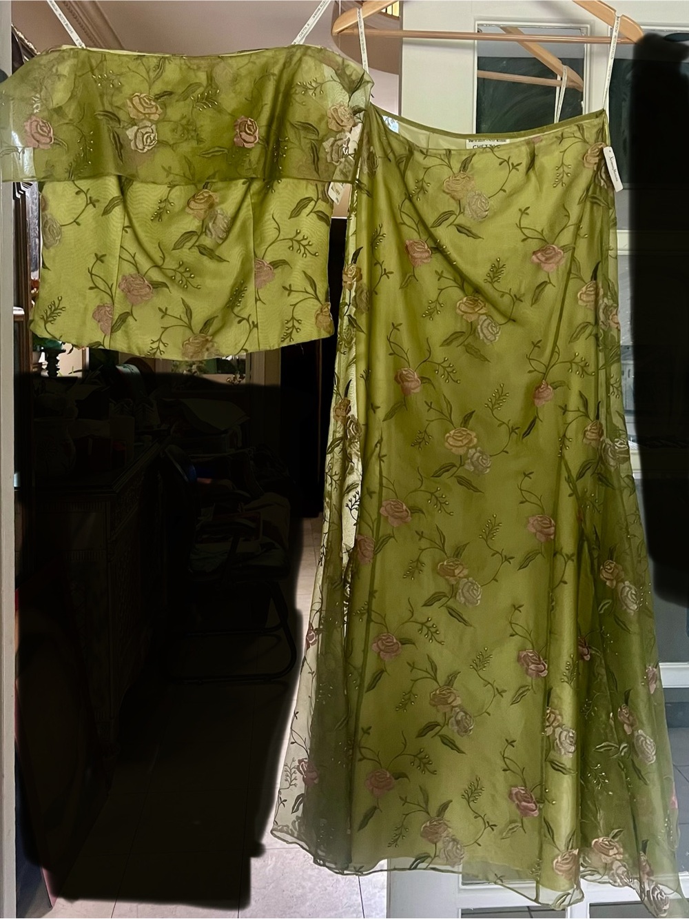 Vintage Chetta B Olive Green Floral Maxi Skirt - NWT Women's Two-Piece Set